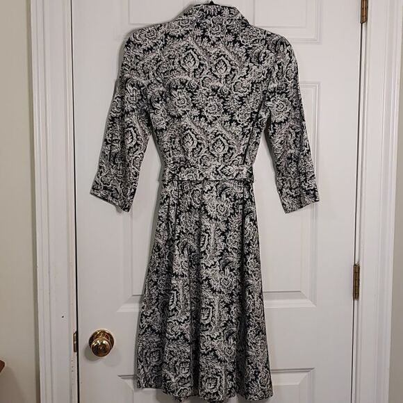 Ann Taylor Petites Cotton 3/4 Length Sleeve Shirt Dress Black White Size 6P - Picture 2 of 10